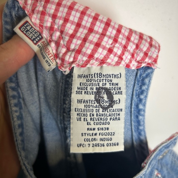 Vtg 90s Faded Glory Denim Overalls Size 18 Months Little Girl Sherry Embroidery - Picture 12 of 14